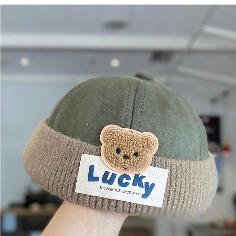 Product Introduction of 1-4Y Windproof Suede Kids Landlord Hat Korean Bear Baby Knit Brimless Cap Children Melon Caps Autumn Winter Warm Docker Hats 10