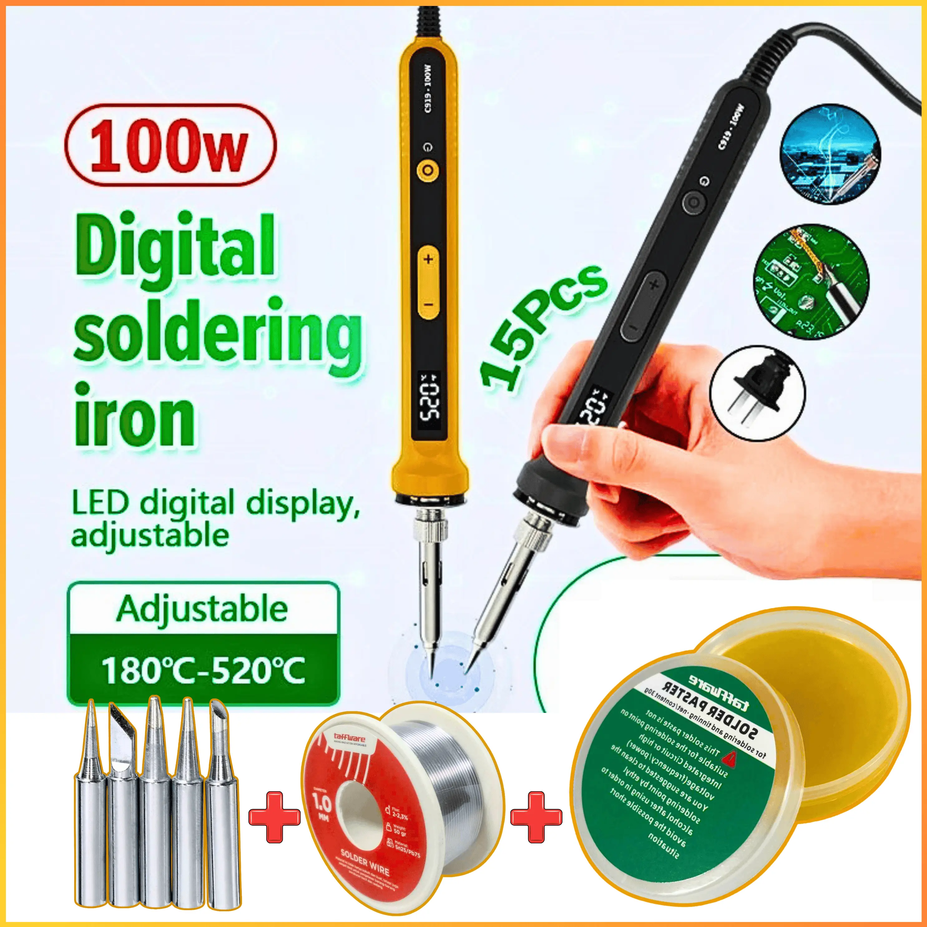 COD ZIYAHI Solder Listrik LCD 100 Watt + Timah + Pasta Solder Dengan 5 Pcs Mata Solder Set Lengkap Original - C919