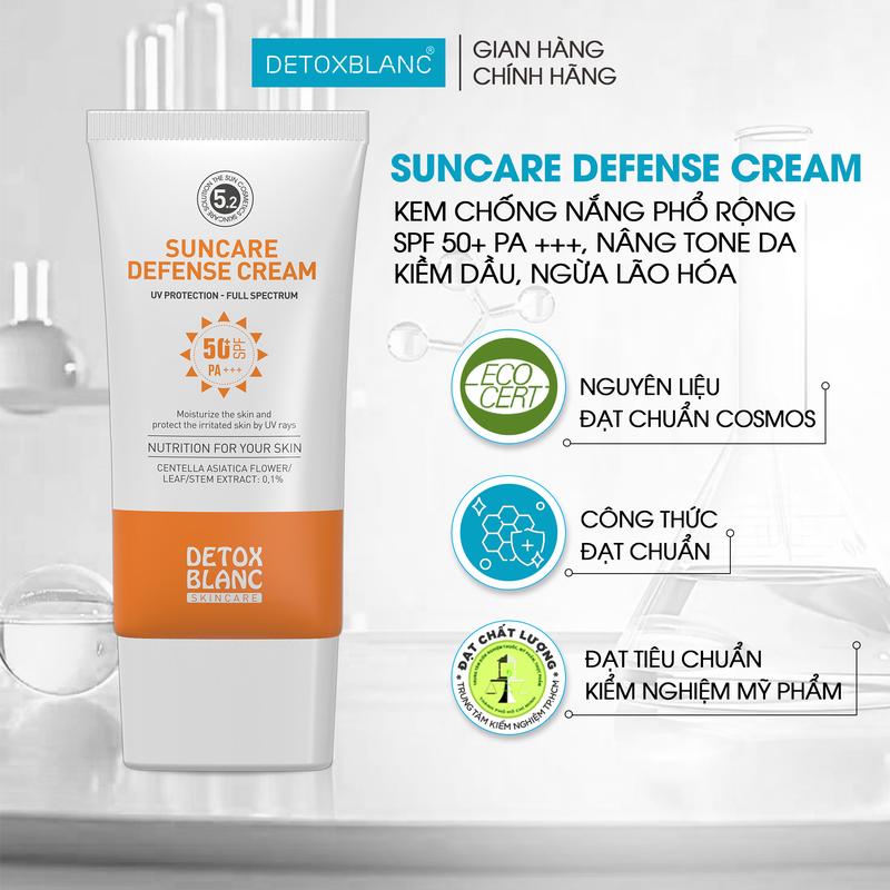  Kem Chống Nắng Phổ Rộng Cho Da Dầu Mụn SUNCARE DEFENSE CREAM SPF 70 ml 50+ PA +++ DETOX BLANC 