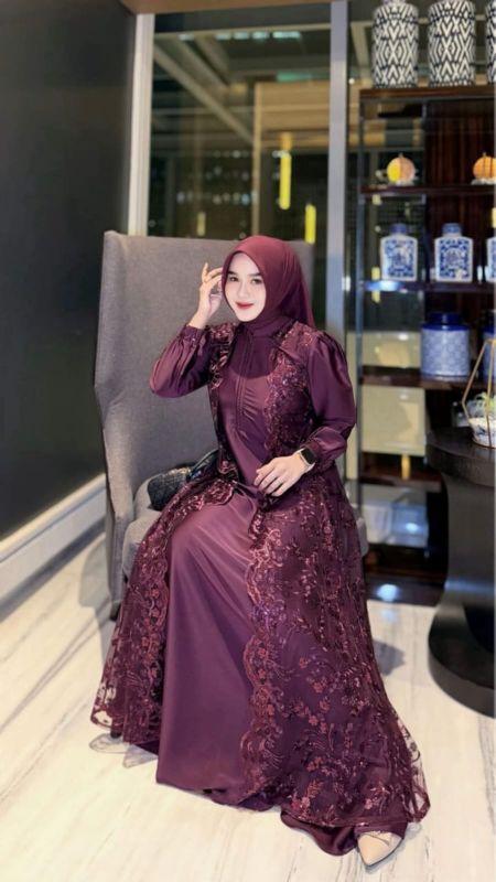 COD VIREYA DRESS BAJU GAMIS BRUKAT MEWAH ELEGANT TREND 2026 BAHAN SATIN SILK WARNA MAHOGANY VIRAL EMERALD BLUE GAUN PESTA KONDANGAN LEBARAN PANJANG RESLETING DEPAN BUSUI FRIENDLY Wanita