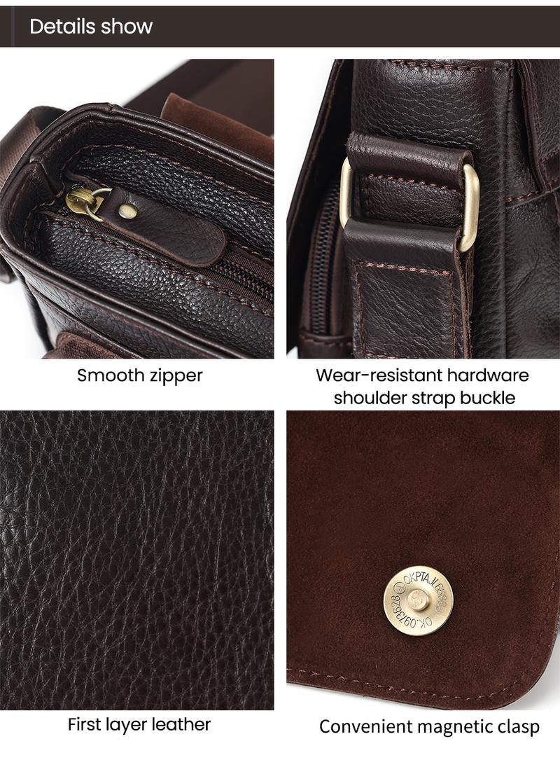 Product Introduction of Men's Business Briefcase Large Capacity Solid Shoulder Bag Soft Genuine Leather Flap Crossbody Bag 21