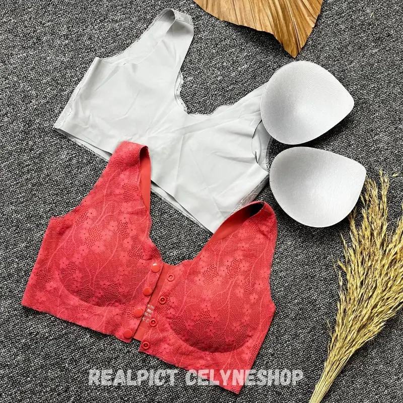 Celyne Bra Wanita Seamless Ringan Bra Tanpa Kawat Motif Renda Anti Gatal Bra Katun Ibu Menyusui Bh Bumil Kancing Depan Busui 1210 4