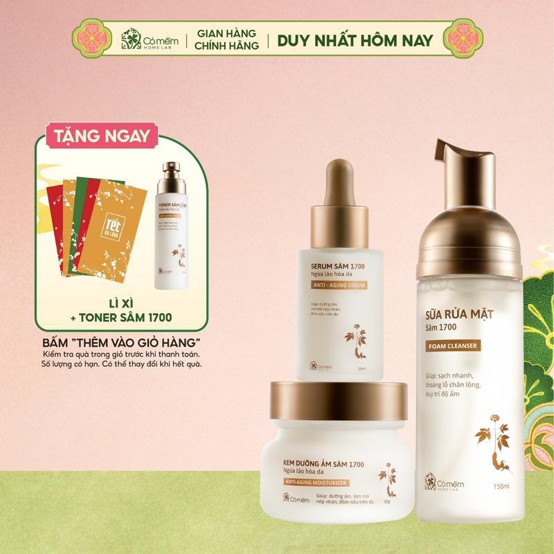   TẶNG TONER SÂM 1700  Combo 3 Bước Bọt Rửa Mặt Serum Sâm Và Kem Dưỡng Sâm 1700 Cỏ Mềm Hỗ Trợ Ngừa Lão Hoá Da 