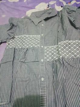 Product Review of Kemeja Motif Salur kombi Brukat / Atasan Kemeja Wanita Model Terbari Trendi 2024 / Kemeja Motif Salur Size M L XL Murah Nyaman Katun from a**w 0