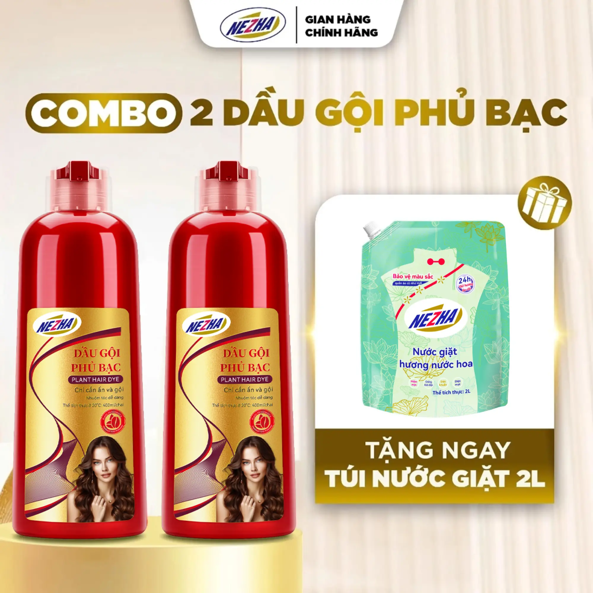 Dầu gội phủ bạc Nezha 400ml chính hãng. Thuốc nhuộm tóc, đầu gội nhuộm tóc ĐEN, NÂU  bền màu. Dưỡng Tóc Chăm Sóc Tóc Nam Nữ1