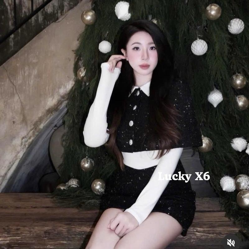   Mở bán-tặng áo giữ nhiệt  Sét Dạ Bling Cổ Sơmi Mix Chân Váy A 