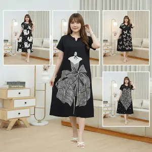 Daster Jumbo Lowo Rayon Busui Friendly Adem Nyaman Motif Monochrome Kekinian