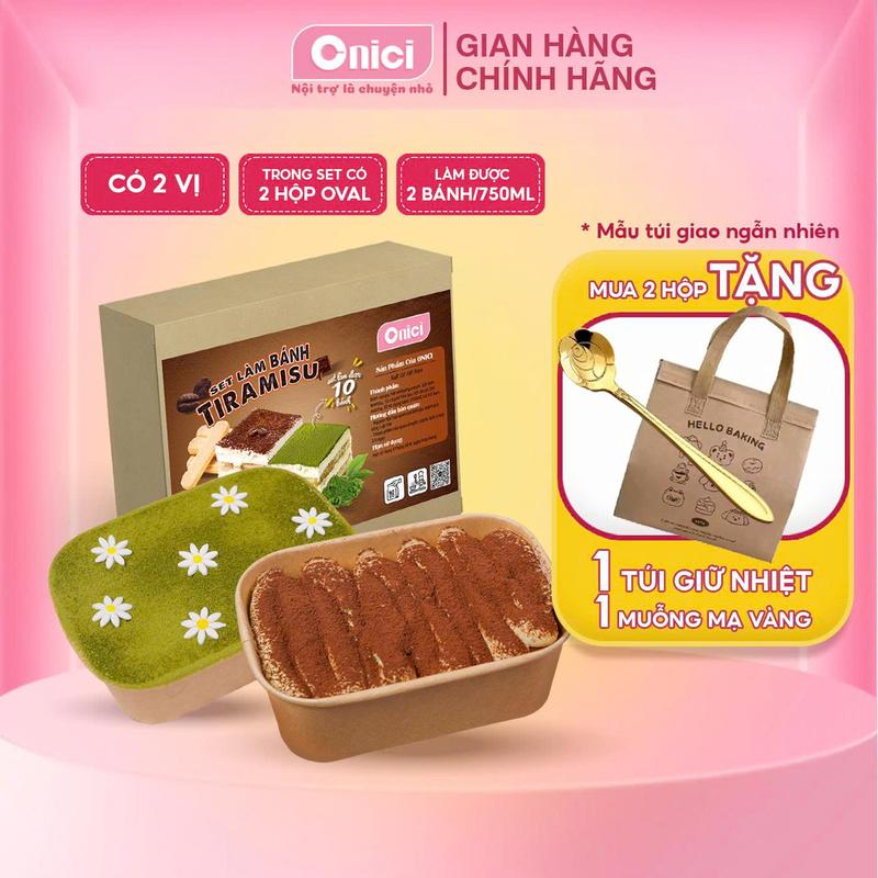  Set Làm Bánh Tiramisu Tiện Lợi Hộp Thượng Hạng 2 Vị Matcha Cacao Bếp Của Mẹ ONICI thành phẩm làm được 2 vị mỗi bánh 750ml hộp- kèm công thức nấu 