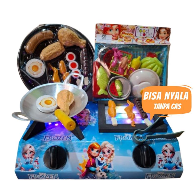 Mainan Masak Masakan Anak Perempuan Usia 3-6 Tahun Dengan Kompor Mini 2 Tungku Lampu LED Toys Frozen 1