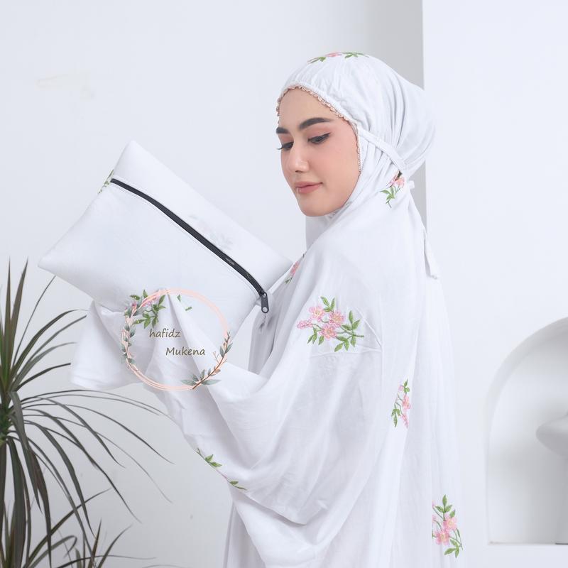 Hafidzmukena - Mukena Terusan Dewasa Bordir Aurel Rayon Premium Muslim Katun Mukenah Wanita Cantik Hitam Putih Panjang Renda Mewah musim semi rayon ashgrey Umroh muken  abordir 2
