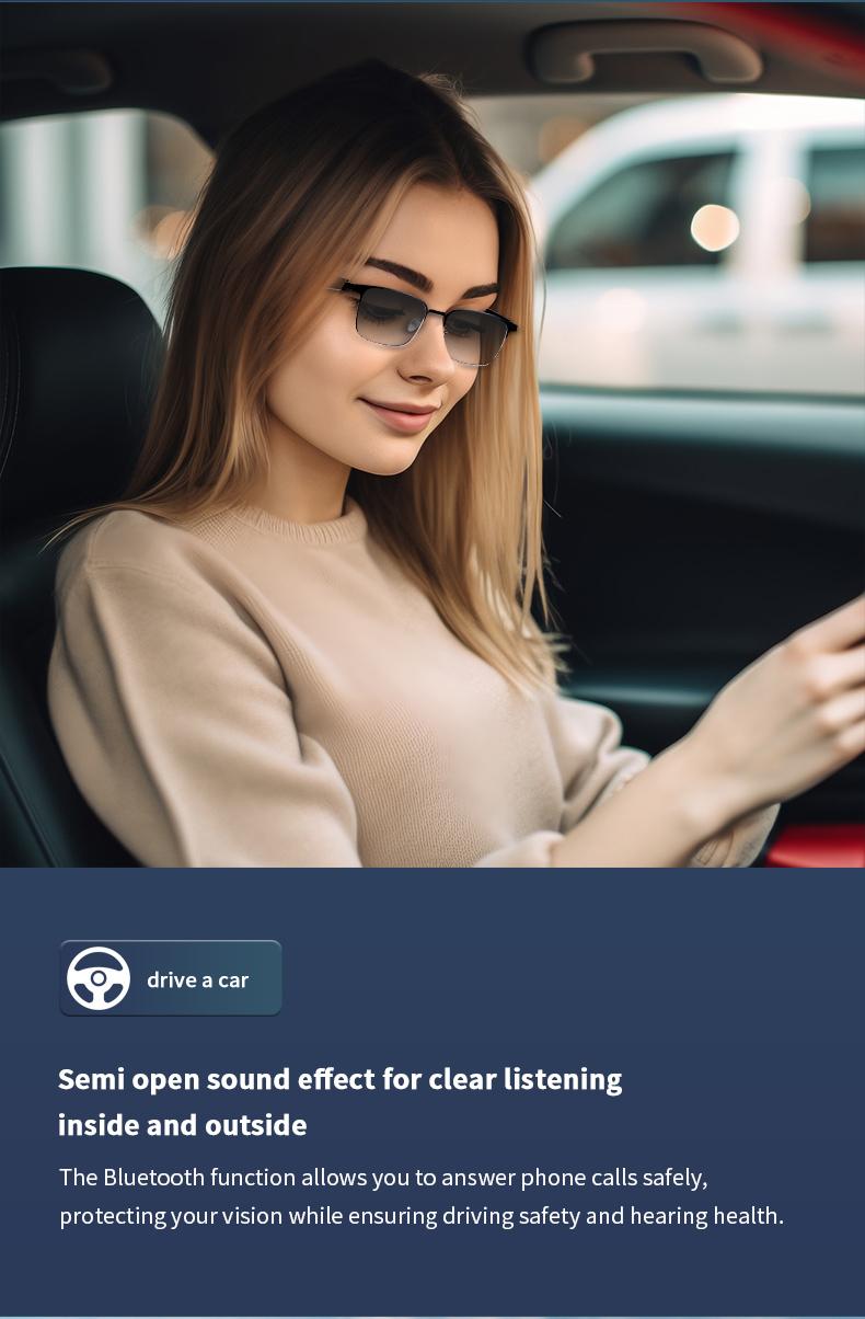 Product Introduction of GS06 Smart Glass with Voice Assistant, Built-in Speaker, and Mic, Photochromic Blue Light Filtering Lenses, Open Ear UV Protection Bluetooth Sunglasses for Sport 15