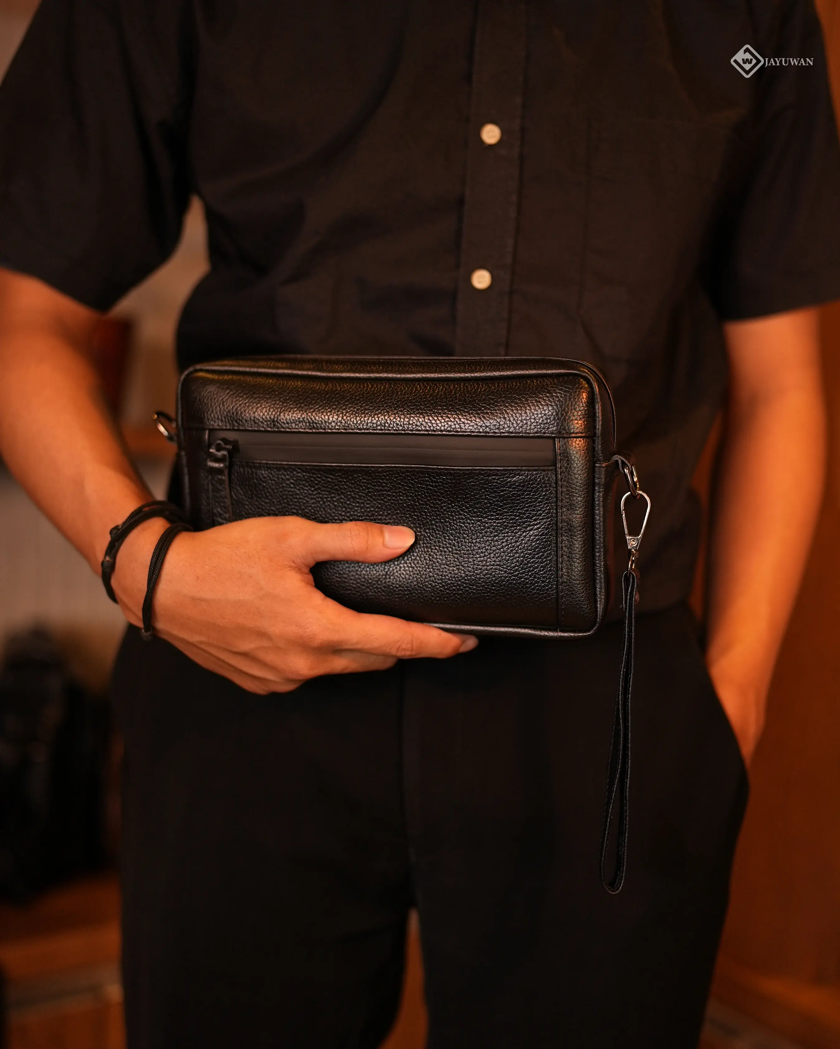 Jayuwan Kreatif - Handbag Pria Premium Kulit Asli - Clutch Bag Cowok Anti Air - Tas Selempang JCGL Waterproof Asli Garut