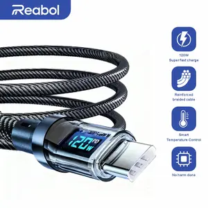 Reabol 120W Fast Charging Cables 6A USB to Type C For Samsung Xiaomi Led Digital Display USB C Cable