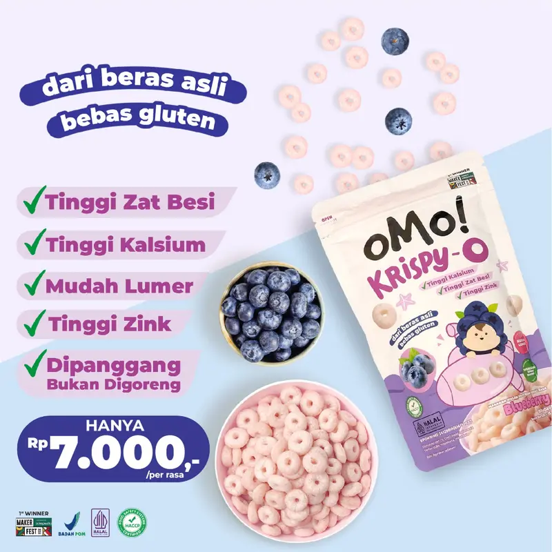 OMO! Krispy - O / Healthy Snack Bayi 8 bulan / Cemilan Beras Crispy 15 gr bb booster 5