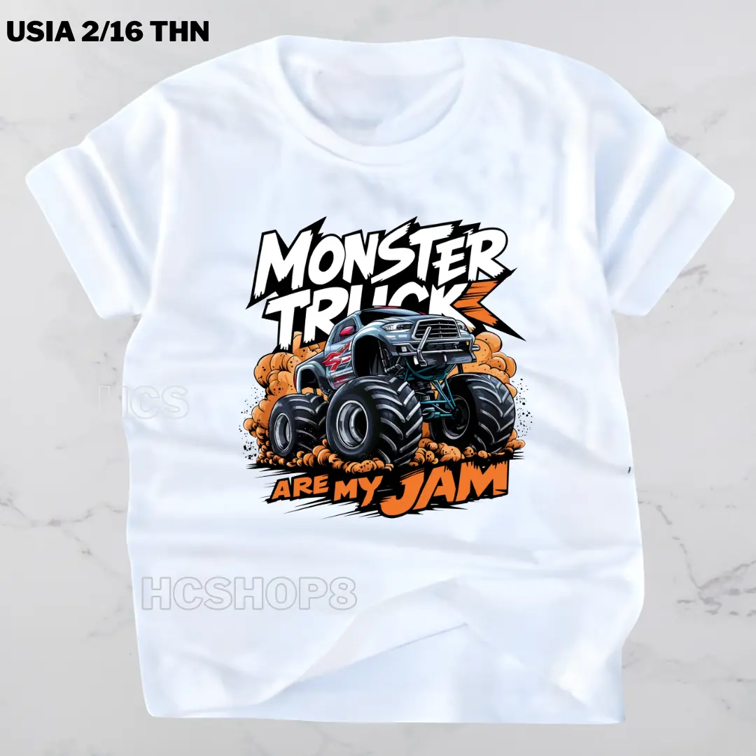 Kaos Anak Laki Laki Perempuan Monster Truck Usia 2-16 Tahun Cewek Cowok Cotton Katun Fashion