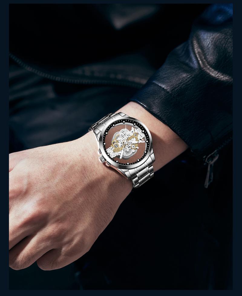 Product Introduction of 【003Harga telah diganti, cepat beli】BIDEN Jam Tangan Pria Anti Air Transparan Dial Cool Kuarsa Tali Stainless Steel Jam Tangan Cowok  YN0574 24