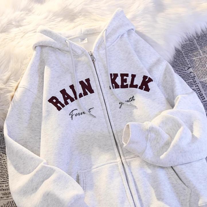 Jaket Hoodie RALN KELK Zipper Unisex Casual Street Lengan Panjang Pullover Resleting Fleece Pria Wanita Lembut Terbaru Kekinian Keren Remaja Distro Suwiter