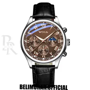 [WOKAI] Jam Tangan Pria Original Chronograph Multifungsi Anti Air Tahan Kulit Mode Analog Men Watch Jam Tangan Kain