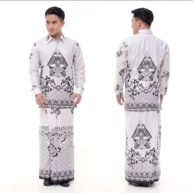 agms_ Baju Setelan Koko Pria Dewasa Stelan Sarung Remaja Laki Elegan Motif Batik Garis Premium Keren Muslim Formal Tangan Panjang Pendek Kain Katun Nyaman 3