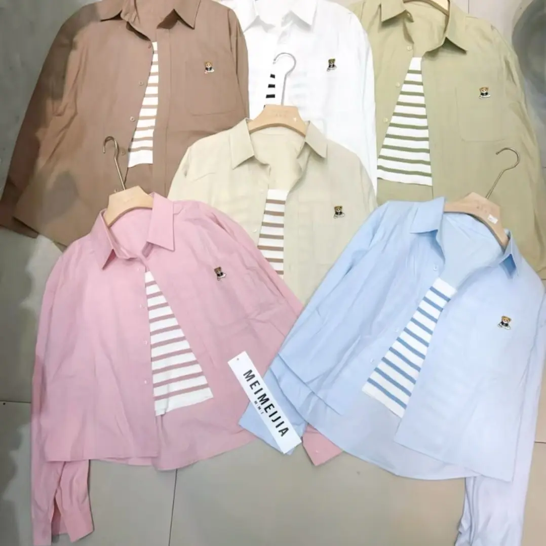 BEAR kemeja set inner atasan wanita kemeja tanktop lengan panjang casual