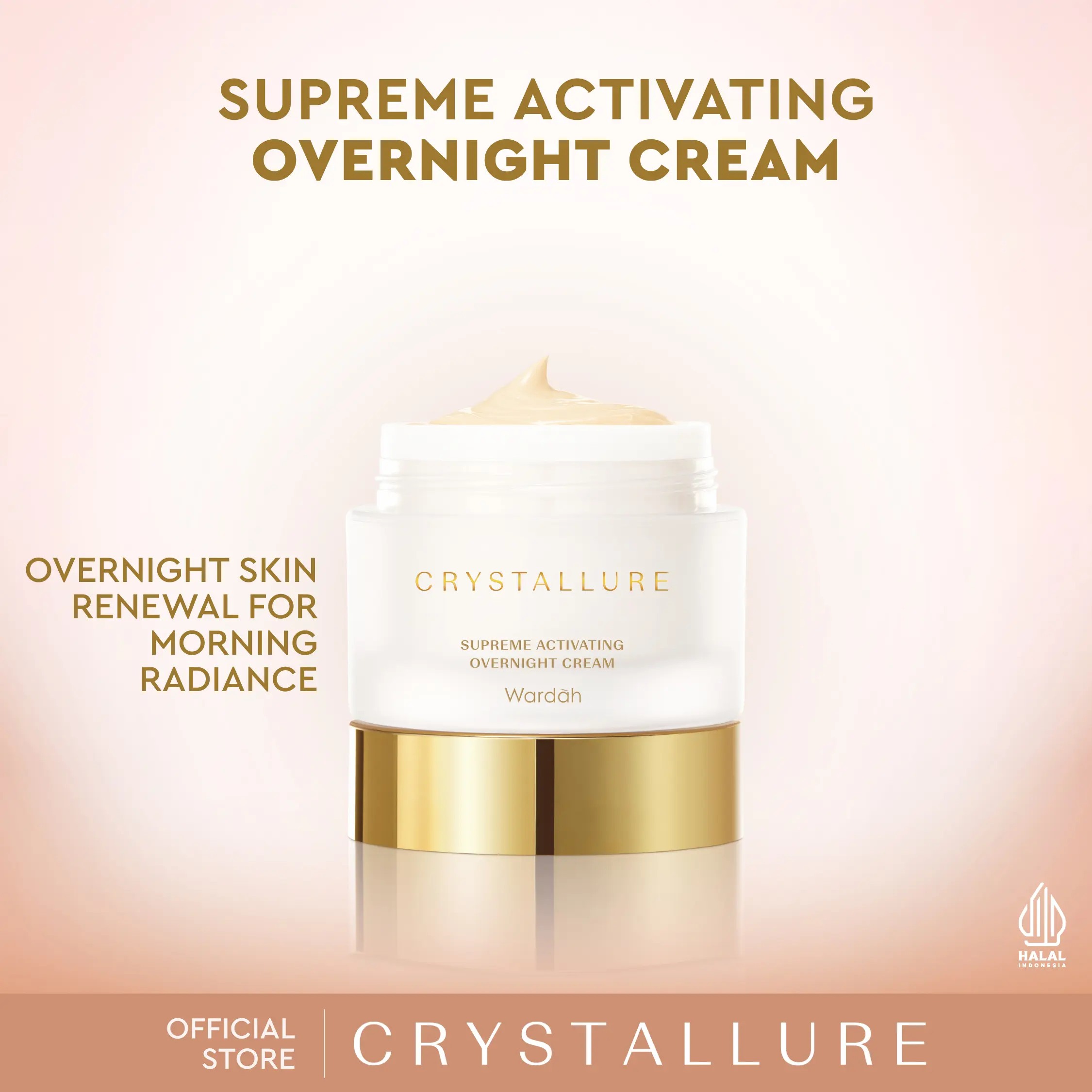 Crystallure Supreme Activating Overnight Cream 50 g - Moisturizer Krim Malam Perawatan Wajah (Night Cream) untuk Mencerahkan Flek Hitam (Brightening Dark Spot) with Shea Butter, Benzoic Acid, and Gold Peptide Crystals