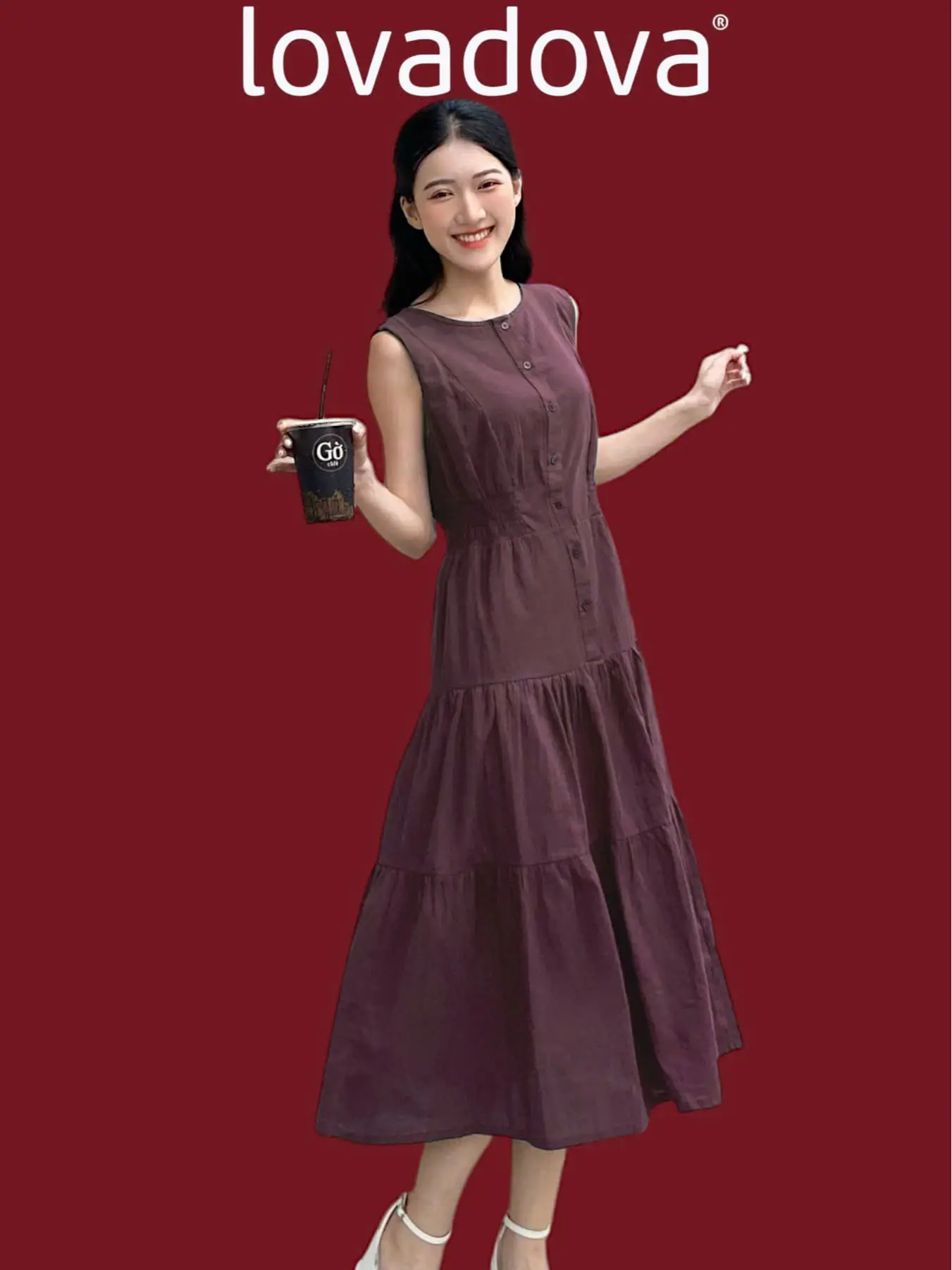 Đầm maxi sát nách màu nhiều màu cổ tròn vải linen Lovadova FD06C002