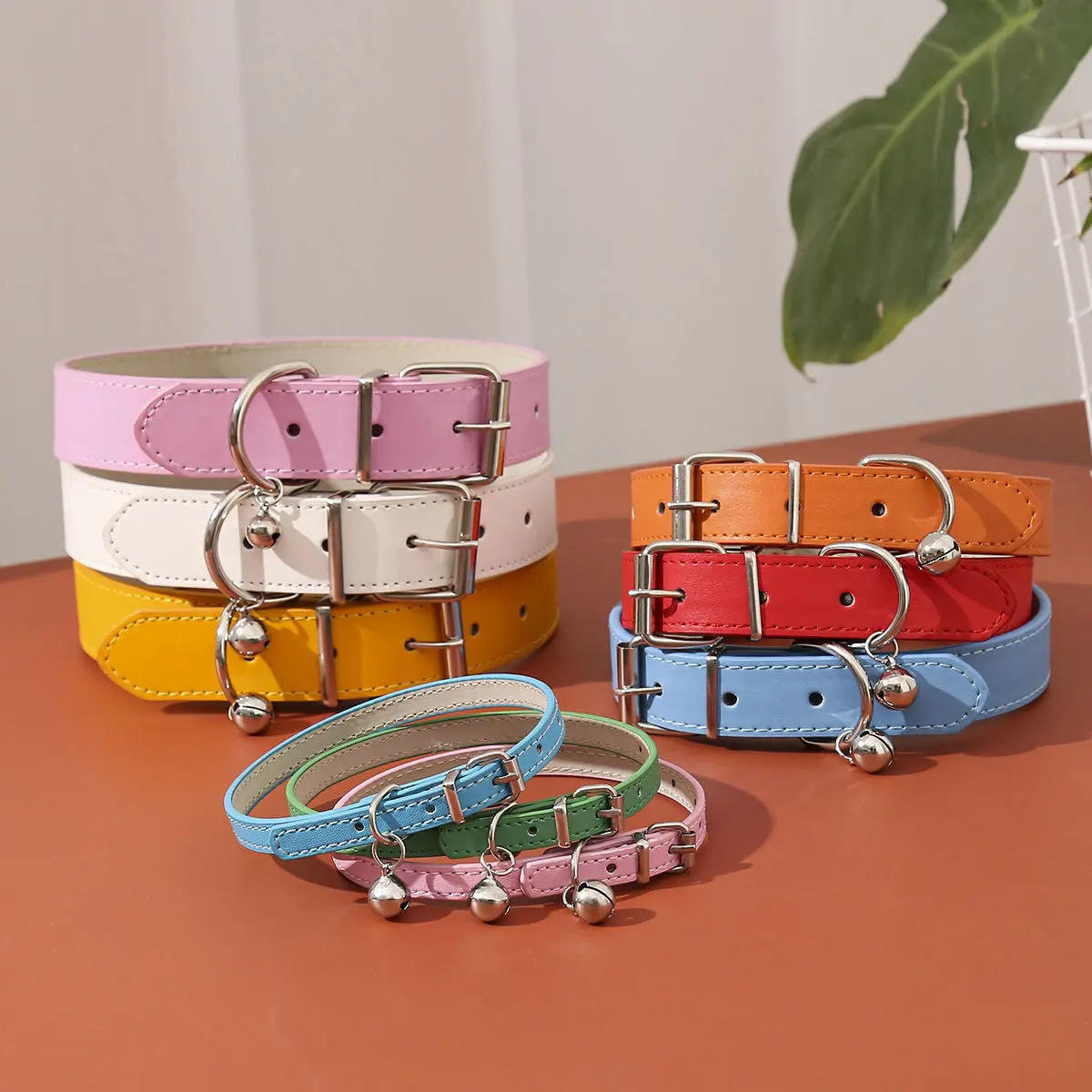 16 Colors Soft PU Leather Cat Collar with Bell Solid Puppy Collars for Small Medium Dog Cat Accessories Chihuahua Pet Products