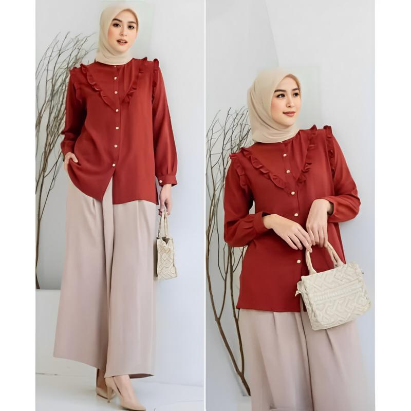 Cala Blouse Crinkle Kemeja Kerja Kemeja Blouse Wanita Terbaru Nyaman 1