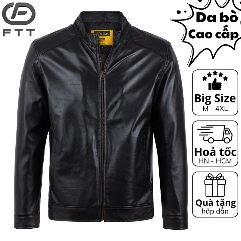 Áo khoác da bò nam Racer Jacket trơn, đơn giản, FTT Leather da thật bền bỉ không bong, tróc AD201