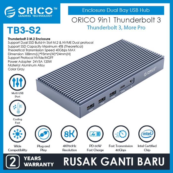 Gambar ORICO 9in1 Thunderbolt 3 M.2 Enclosure Dual Bay USB Hub RJ45 DP-TB3-S2 dari ORICO INDONESIA Official Shop Kota Administrasi Jakarta Utara Tokopedia