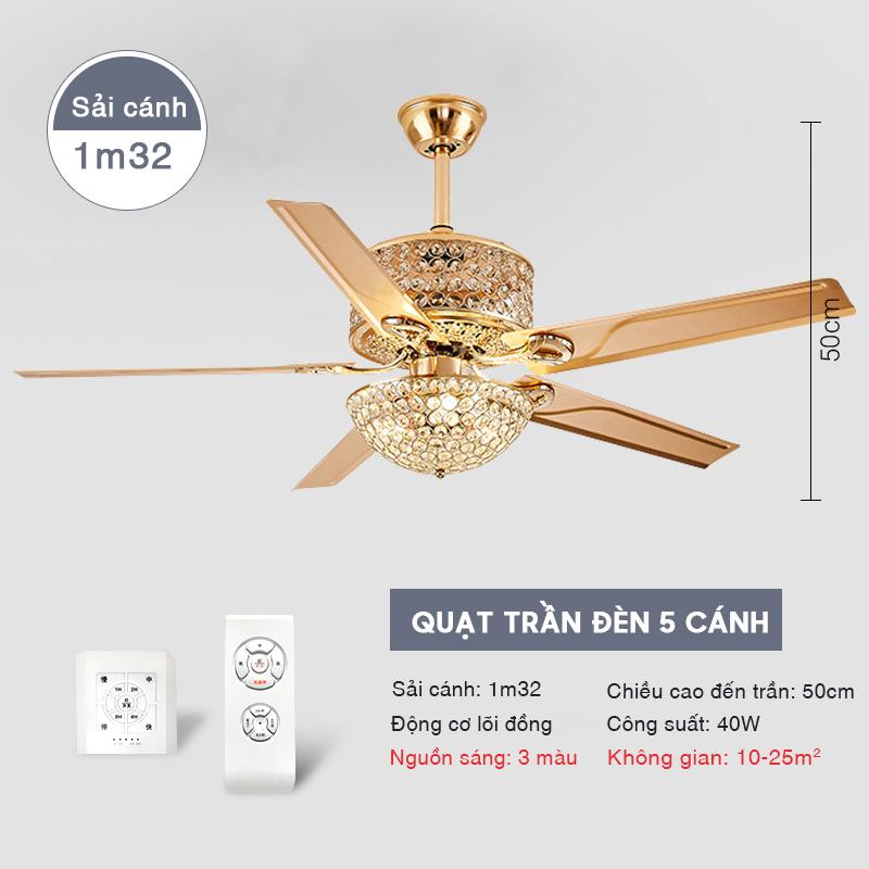 [Động cơ DC inverter-100% lõi đồng] Quạt Trần Đèn, Quạt Trần 5 Cánh, 6 Cấp Độ Gió, 3 Chế Độ Đèn, Điều Khiển Từ Xa 8