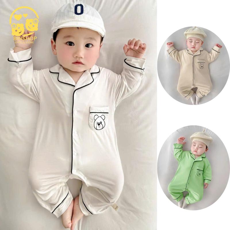  Bộ Pijama liền quần cho bé Body dài tay cho bé gái trai Hình Gấu dễ thương Quần áo sơ sinh bé trai gái 0-12M 