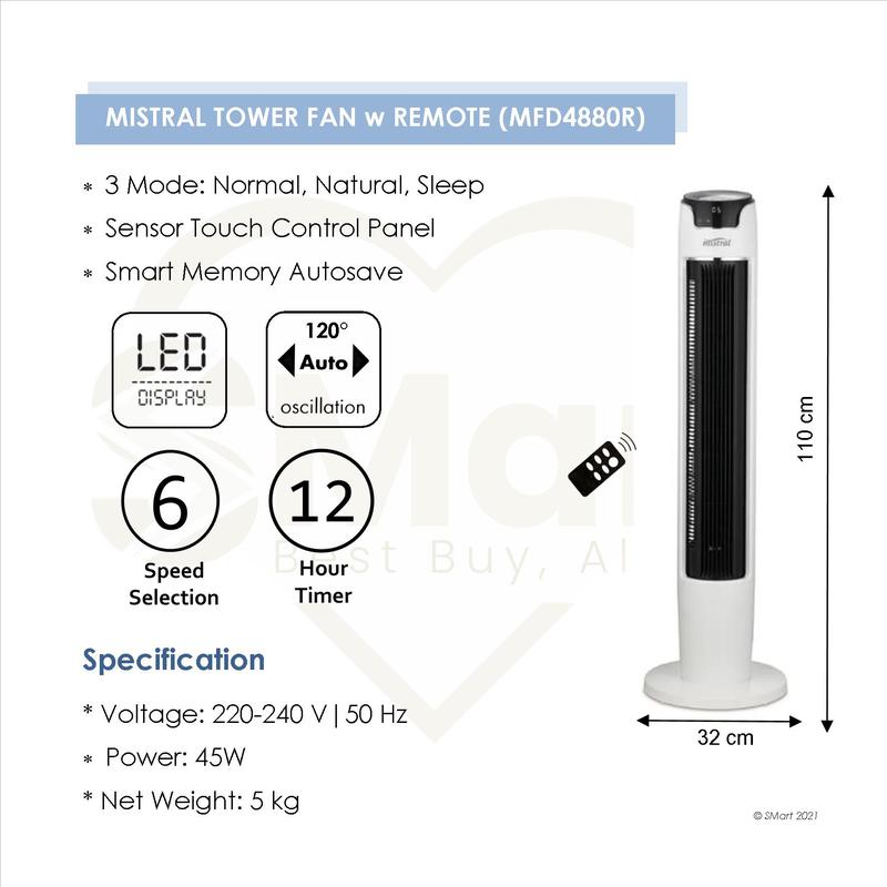 Mistral Tower Fan with Remote Control MFD4880R 1