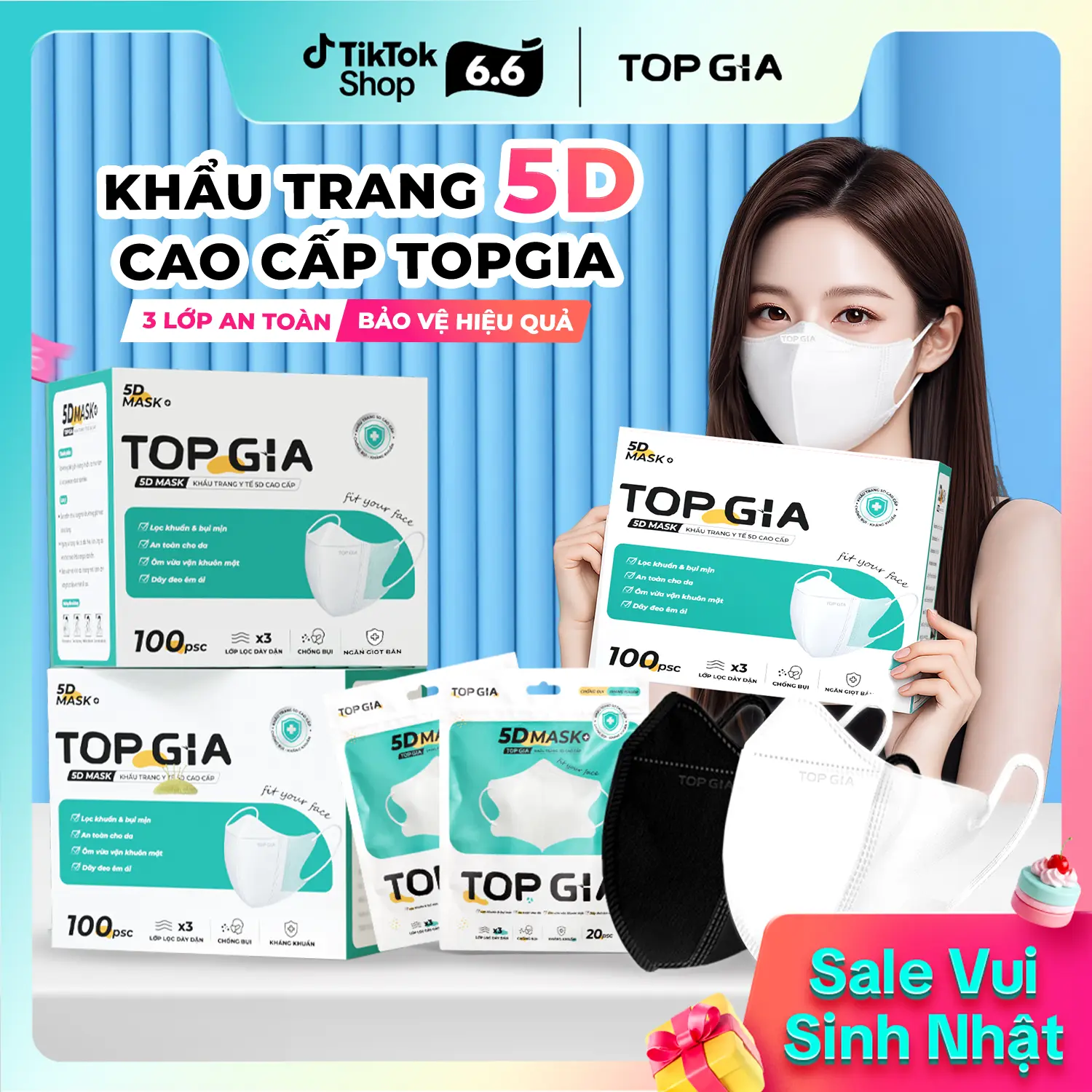 [SALE ĐẬM 6/6-NGĂN BỤI BẨN] Thùng 100/200/300/500 chiếc khẩu trang 5D cải tiến TOPGIA an toàn, thoáng khí, chống thấm nước và ngăn bụi mịn, 3 lớp vải không dệt cao cấp(KTR)