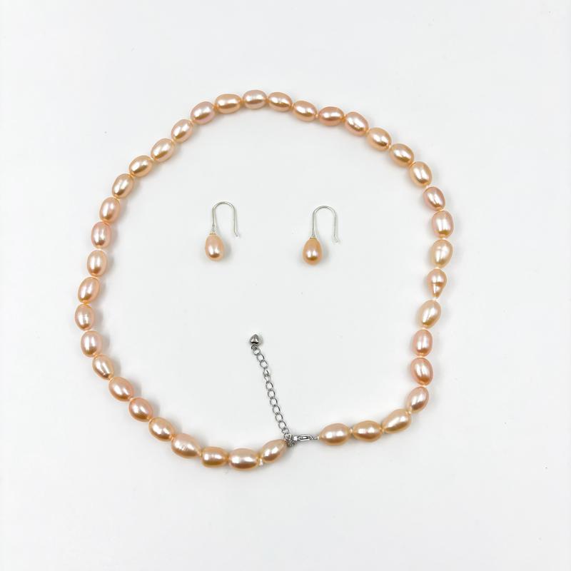 Product Introduction of DR 7-8mm Freshwater Nucleated Pearl Necklace Stud Earrings Set  SKU:XM-TZ-07 0