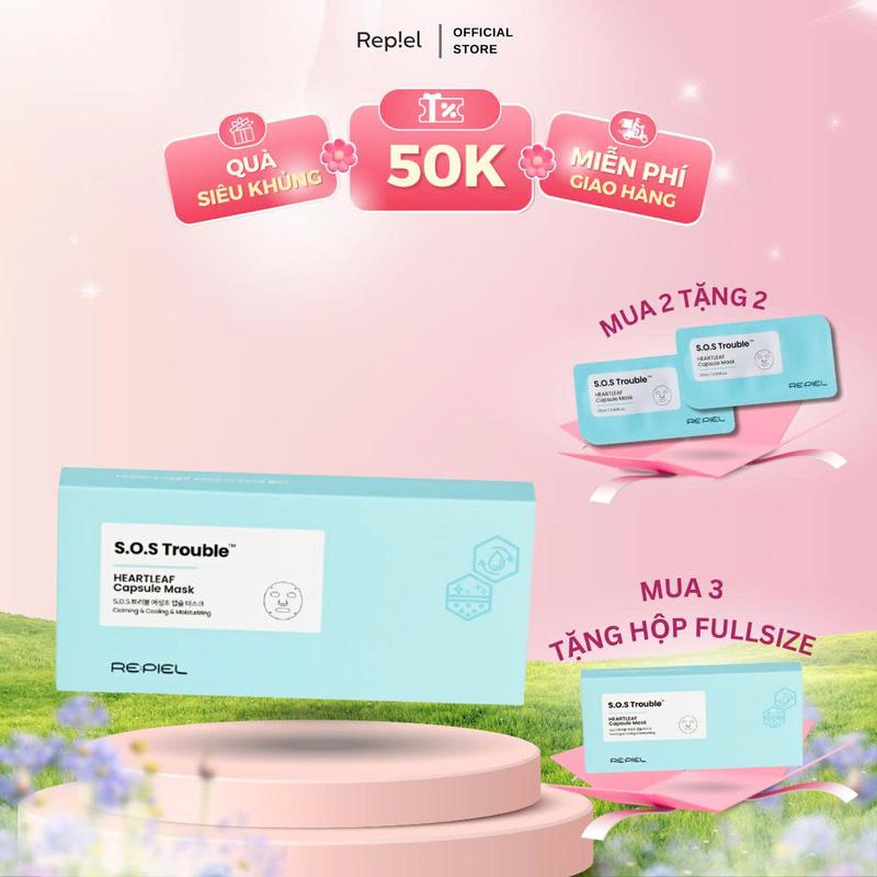 Mặt nạ làm dịu da S.O.S Trouble - Heartleaf - Capsule Mask REPIEL (Hộp 4 viên nhộng)