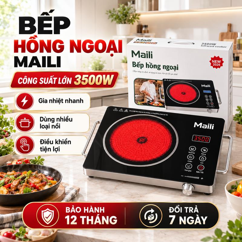 Bếp Hồng Ngoại MAILI 3500W Đa Năng, Công Suất Lớn, Mặt Kính Chịu Nhiệt, Không Kén Nồi, Điều Khiển Cảm Ứng, Nấu Ăn Nhanh