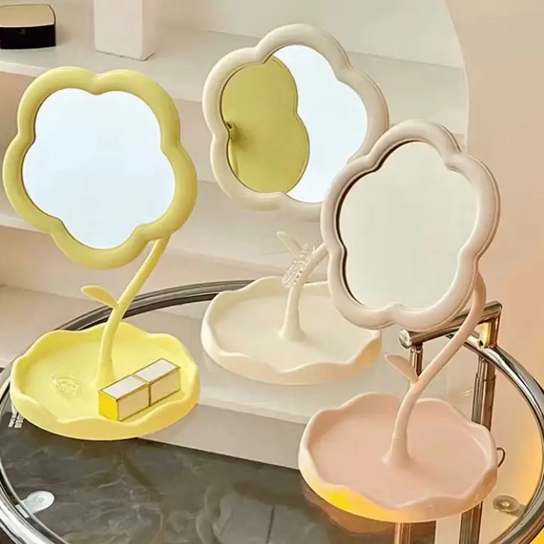 Cermin Bunga dekorasi lucu Rotating Mirror Makeup Meja Rias 360° Adjustable Desain Aesthetic Multifungsi Praktis Hemat