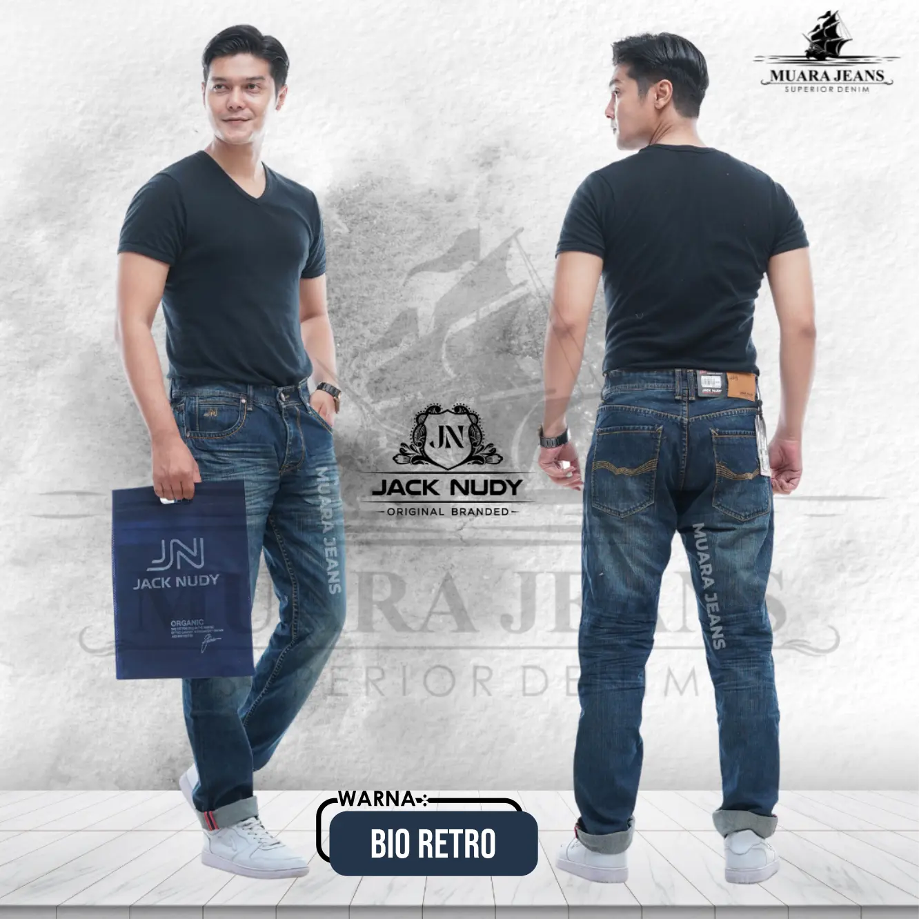 [JACK NUDY] celana jeans pria panjang original brand, warna BIO RETRO, denim feeding, reguler fit, non stretch,