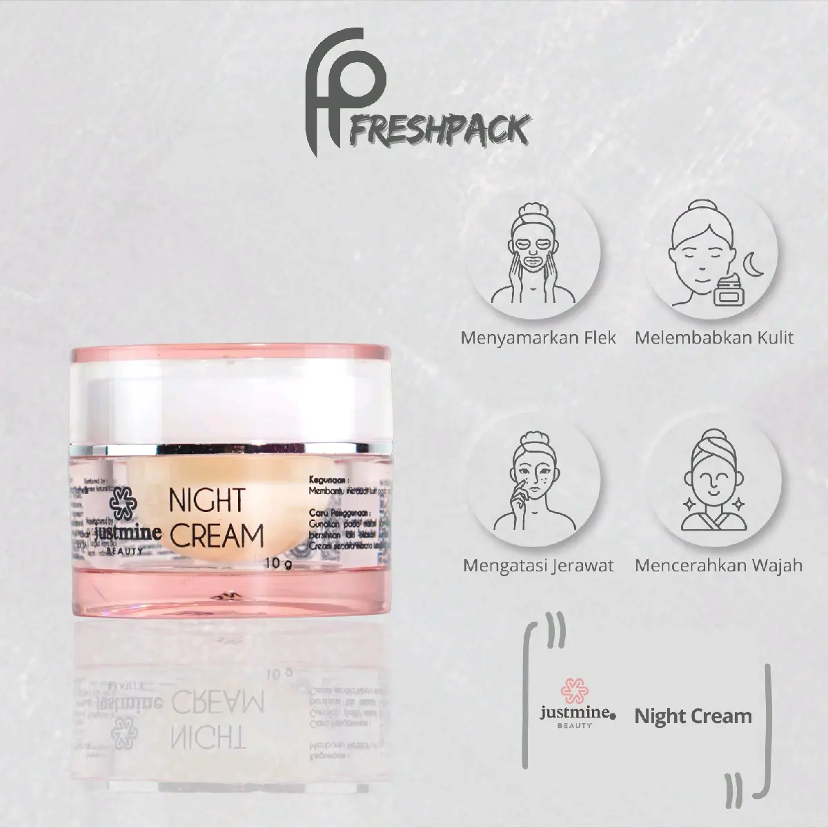 Night Cream Justmine Beauty Skincare  Berjerawat Berminyak Kusam Wajah Pencerah