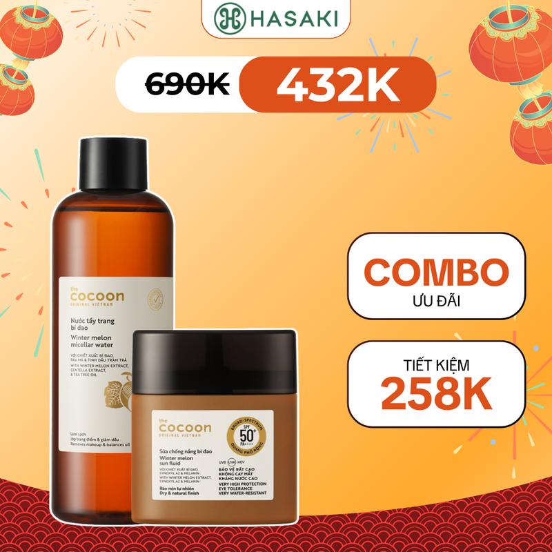  Combo Cocoon Nước Tẩy Trang Bí Đao 500ml + Sữa Chống Nắng Bí Đao 50ml | HASAKI BEAUTY 