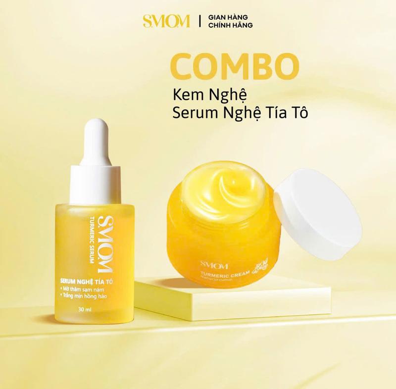 SMOM Kem nghệ 50GR & Serum 30ML Hỗ trợ Dưỡng Trắng Da Cấp ẩm ngừa mụn mờ thâm sạm nám an toàn cho mẹ bầu và sau sinh chiết xuất thiên nhiên