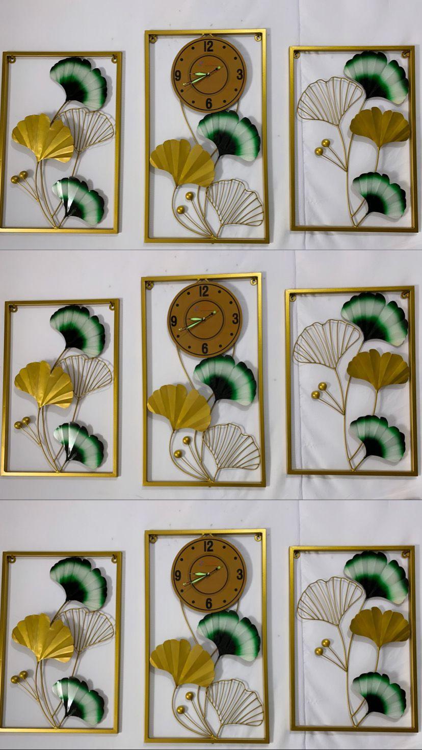 Walldecor Berkah Set Isi 3 Hiasan Dinding Besi Frame Metal Gold Model Jam Dinding Wall Decor Nordic