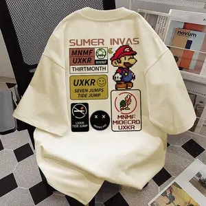 Mario Kartun pencetakan Versi Korea Santai baju atasan wanita terbaru kaos pria oversize couple t shirt vintage 6.5