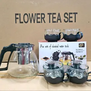 TEAPOT SET 5 IN 1 TEKO SARINGAN + CANGKIR  KACA SARINGAN TEH &  KOPI / Teapot Set / Cocok untuk Kado Pernikahan Murah Terlaris / Teapot Kaca /Teko kaca estetik Souvenir Pernikahan Gelas