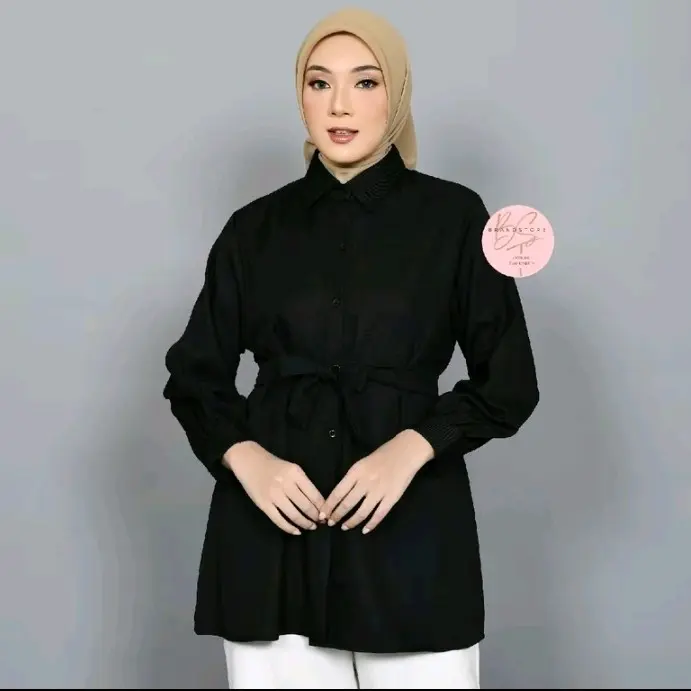 KR - Kemeja Basic Belt Simple Sepuluh Model Kemeja Wanita Remaja Dewasa Formal Kerja Kuliah Kerah Casual Atasan Wanita Ootd Fashion Korean Style Terbaru Murah Baju Kancing Katun Muslim Panjang Toyobo 1