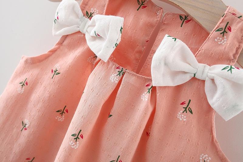 Product Introduction of Baby Dress Summer Cotton Flower Printed Bow Newborn Dress 5