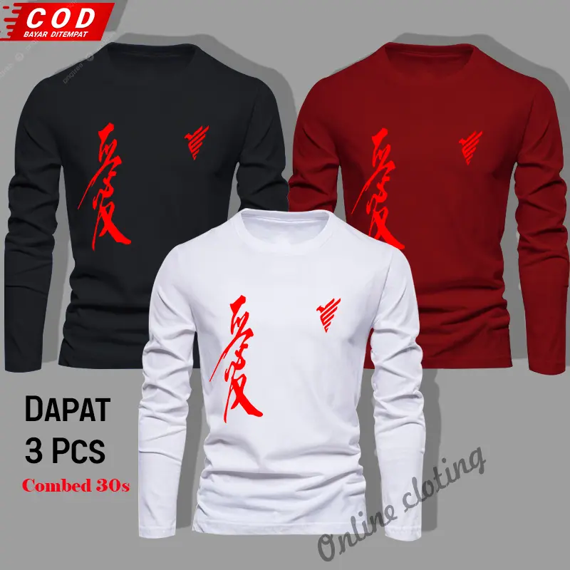 PROMO BELI SATU DAPAT 3 BAJU - Baju Kaos Keren Lengan Panjang Pria  Unisex Branded Motif Cress-Relax-Bahan Combed Tebal Nyaman Terbaru Lembut Logo Custom Unik