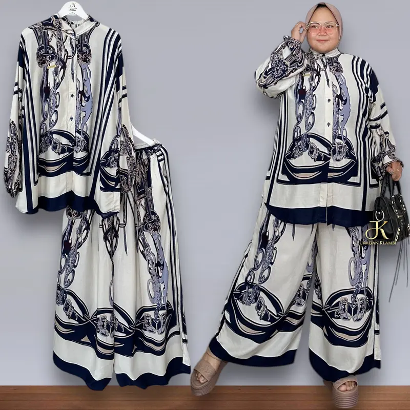 Setelan Celana Kulot Jumbo Motif LD 140 LD 160 Lingkar Pinggang 100-140 Estimasi BB 80-160KG Oversize Jumbo Rayon Viscose Adem Kancing Busui Free Bros  Muslim Wanita | Juragan Klambi 2