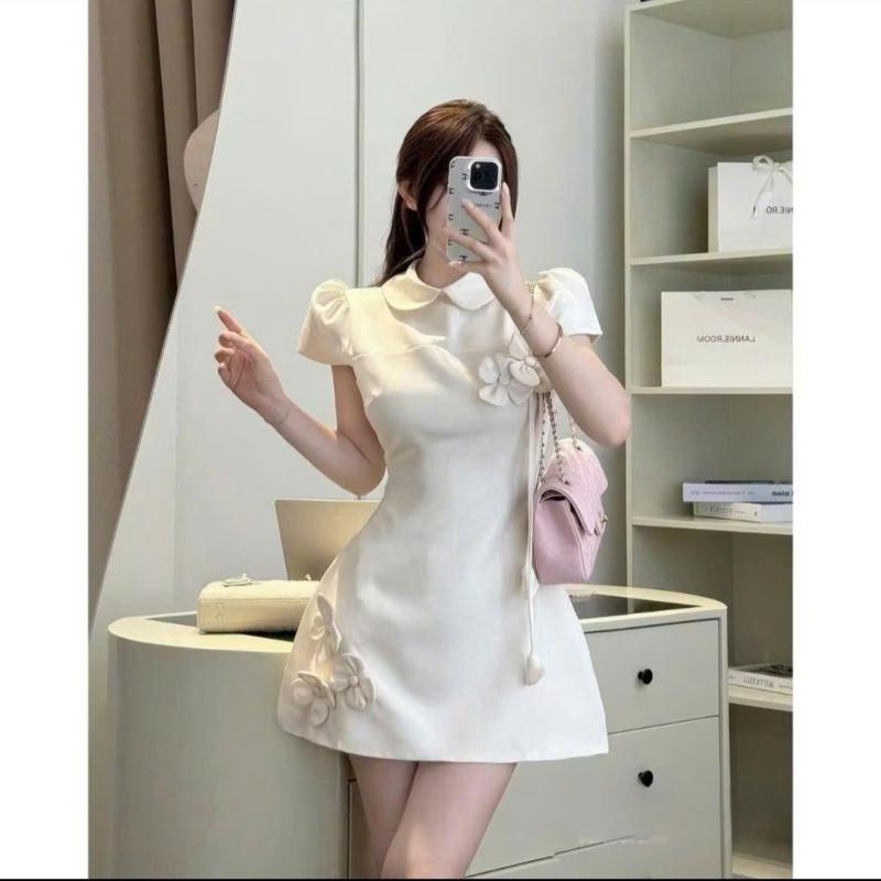 Đầm Nessa Cao Cấp, Thiết Kế Hoa 3D Nổi, Cổ Bẻ Ngọt Ngào, Thích Hợp Công Sở, Dạo Phố Lagoo Elegent 04